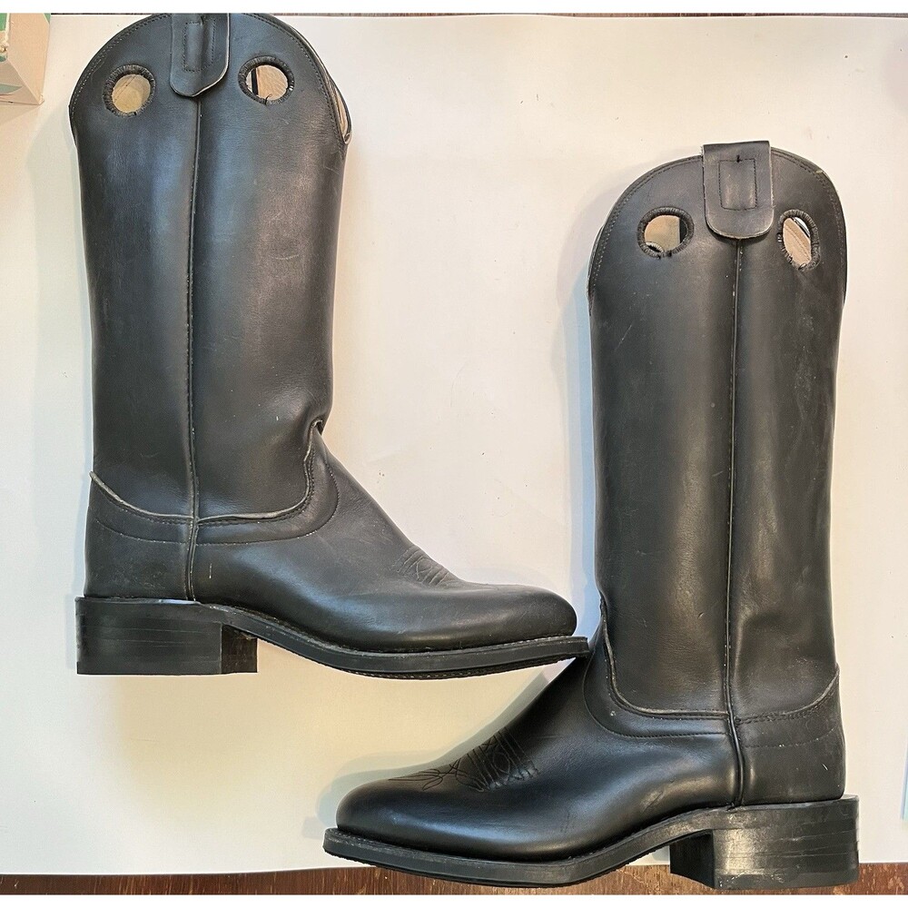 Olathe 9050 Vintage Tall Buckaroo Cowboy Boots Mens 8 D Black READ